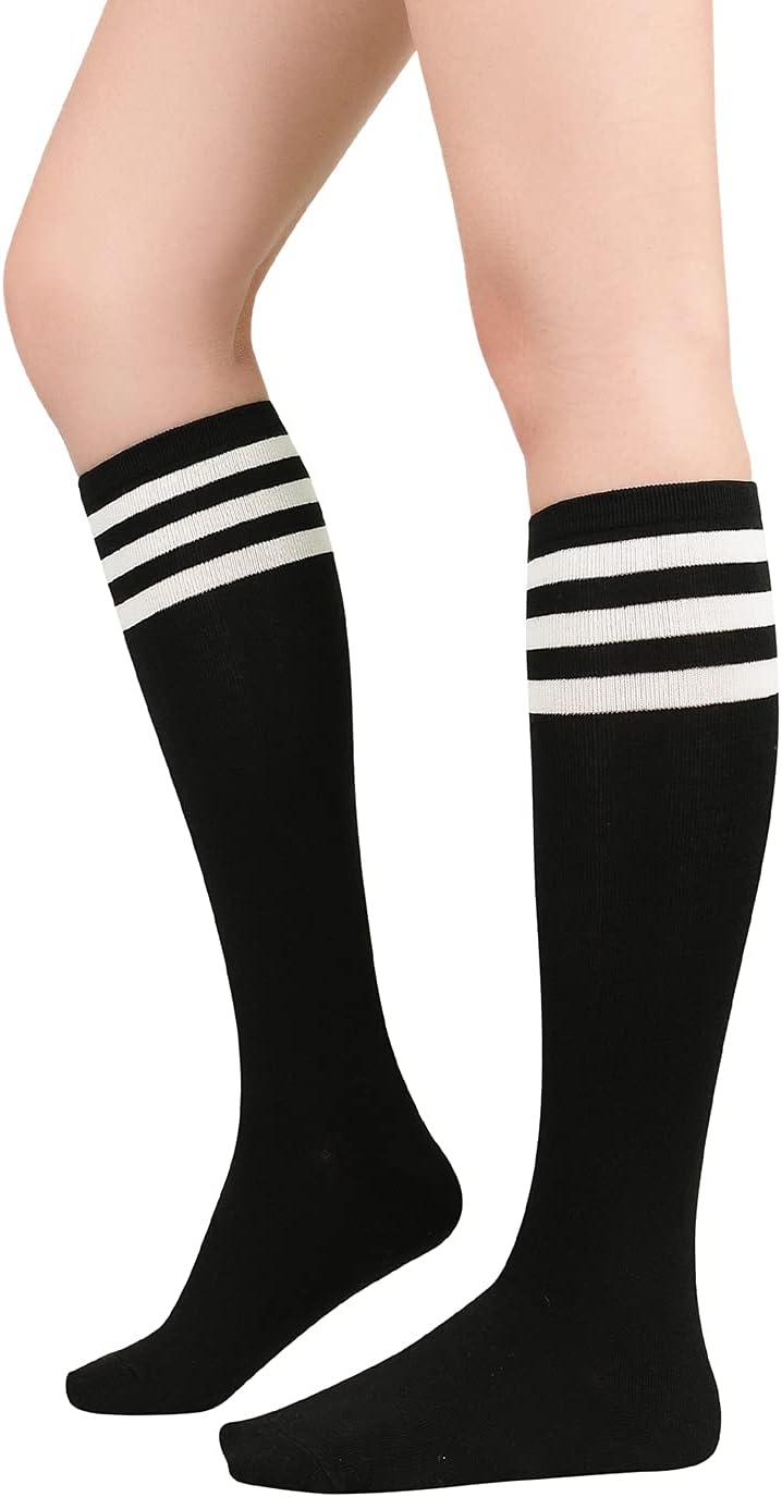 Zando Knee High Socks for Women Striped Athletic Long Tall Tube Socks Outdoor Sports Casual Thigh High Stockings - Image 1